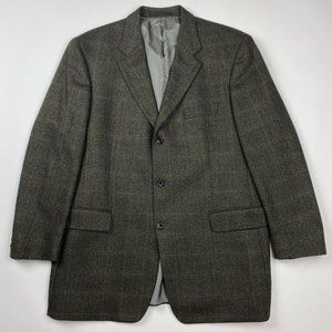 Hugo Boss Angelico Windowpane Virgin Wool Blazer Sport Coat Mens 46 Green Tweed